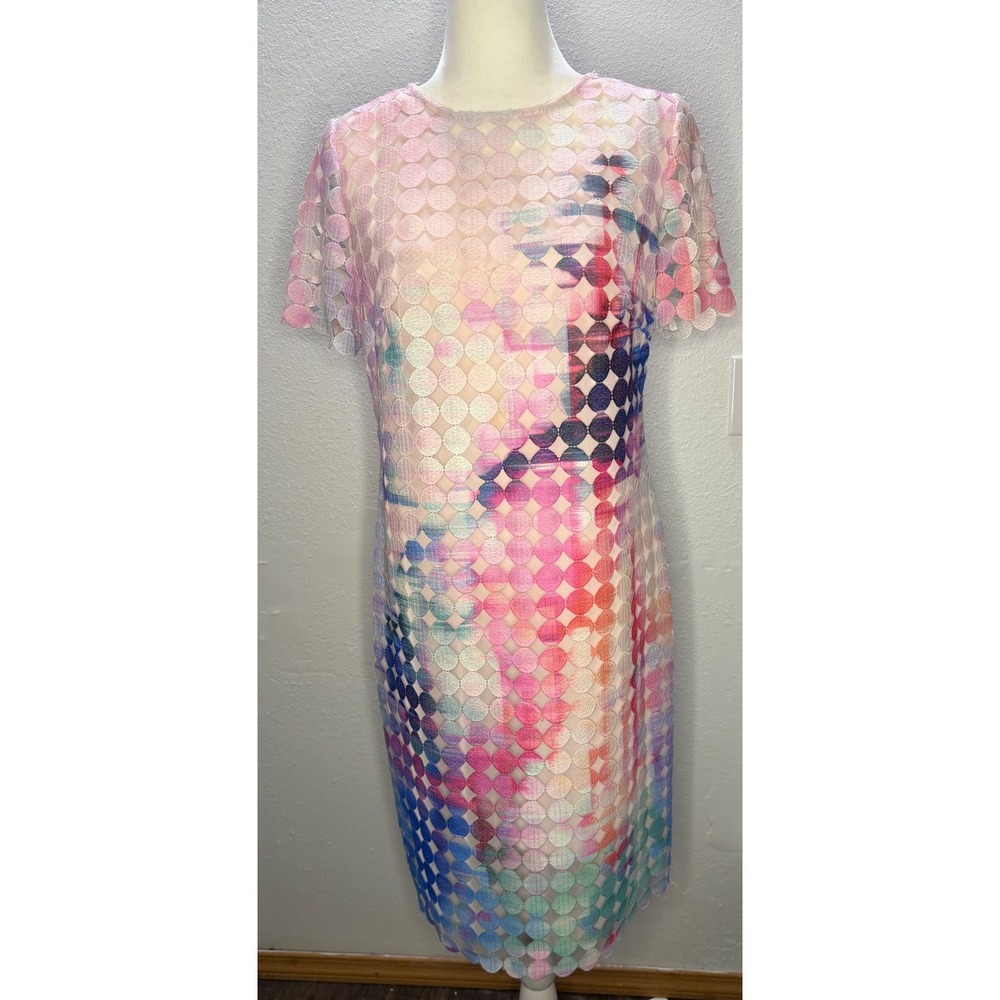 Julia Jordan Womens Multi Color Circle Lace Sheath Dress Size 10 Pink Blue Party
